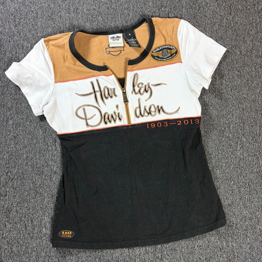 Vintage Y2k Harley Davidson Biker Motorcycle Embroidered Zipper Graphic Tee M